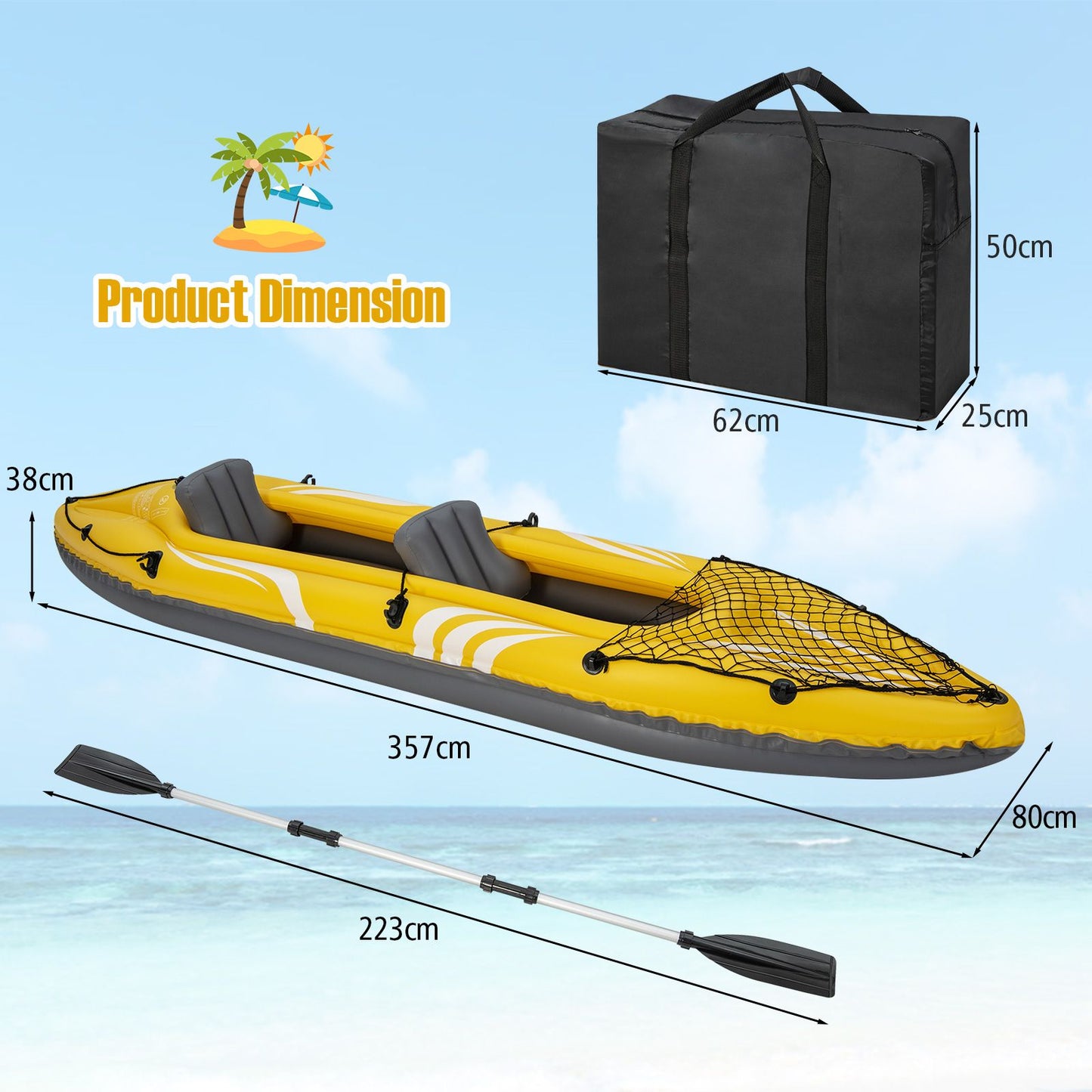 2-Person Inflatable Kayak Set with Removable Seats and Aluminum Oars